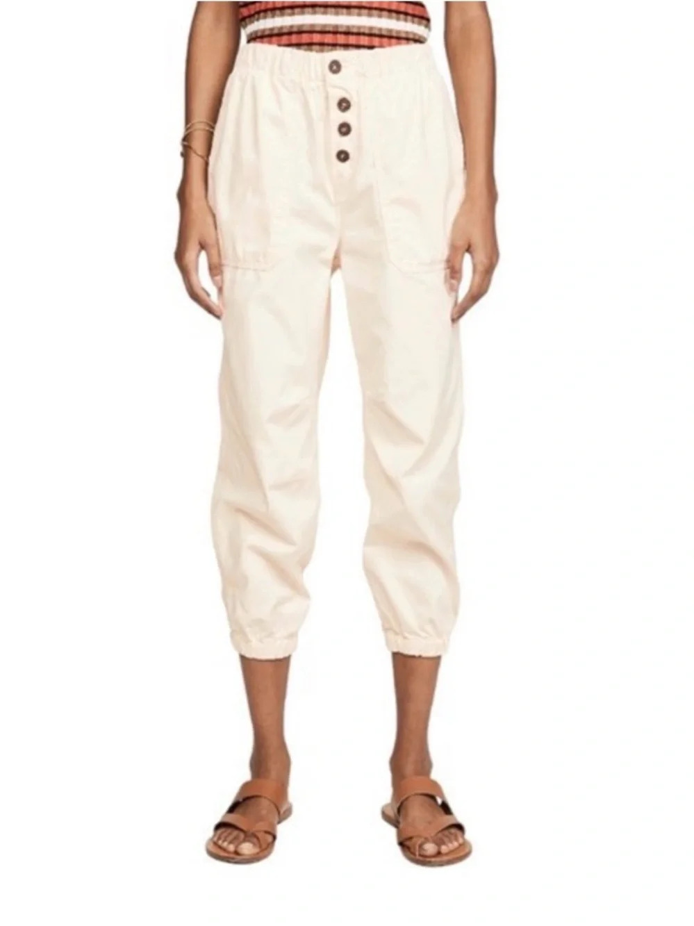 Free People Women's Ivory High-Waist Cropped Jogger Pants Size M